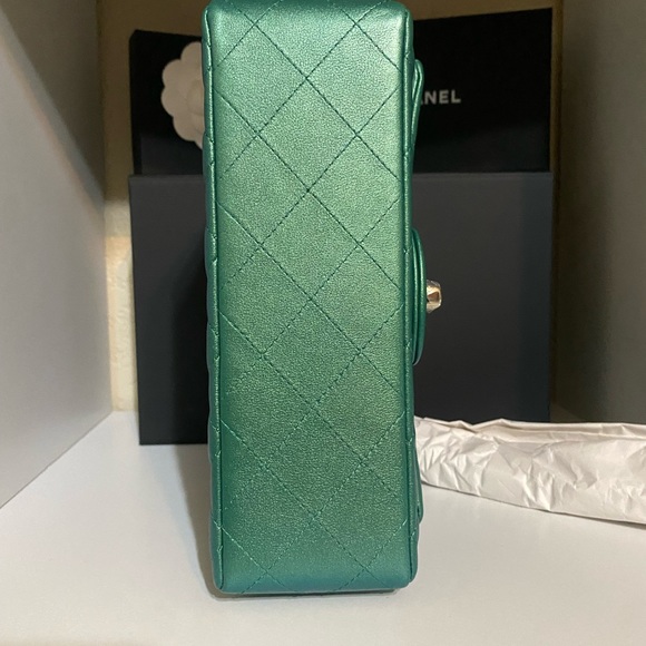 RARE NIB CHANEL IRIDESCENT GREEN CLASSIC MINI FLAP - Picture 10 of 17